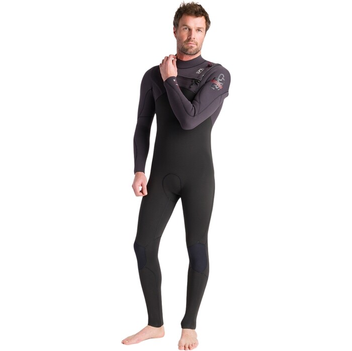 2024 C-Skins Hombres NuWave Session 5/4/3mm Chest Zip Neopreno C-NSE54MCZ - Black / Meteor X / Rust